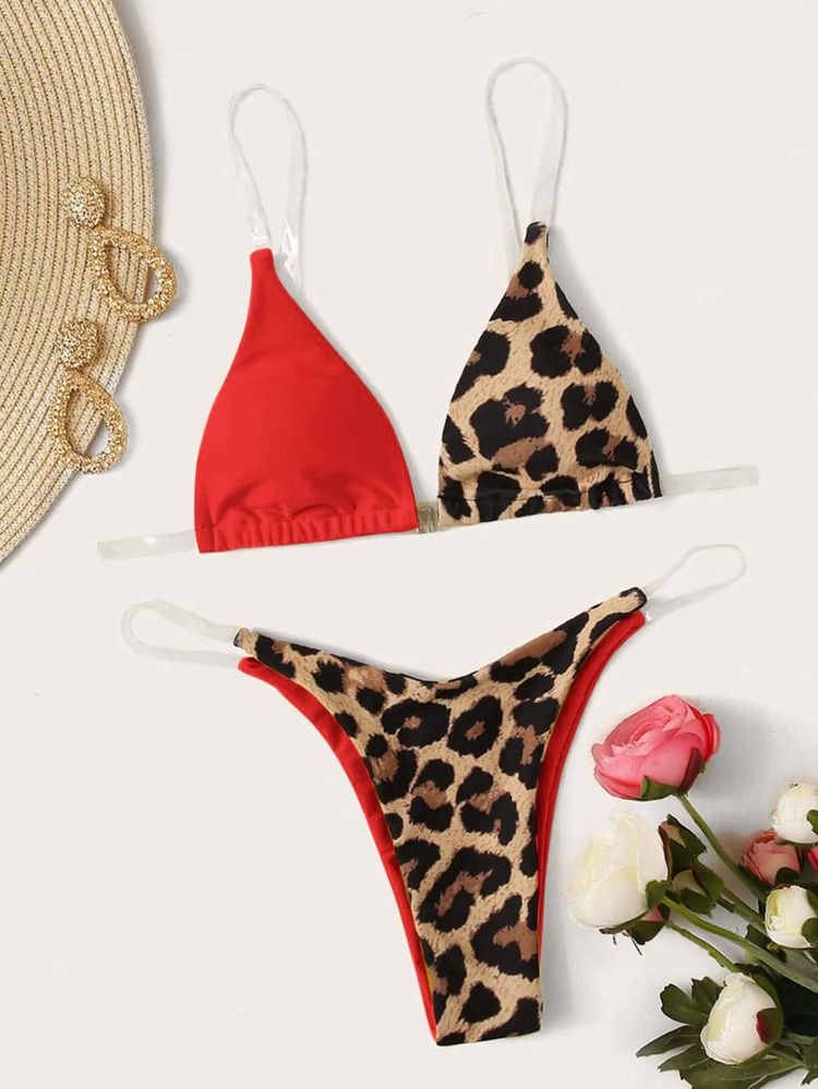 Leopard Triangle Thong Bikini Swimsuit | SHEIN