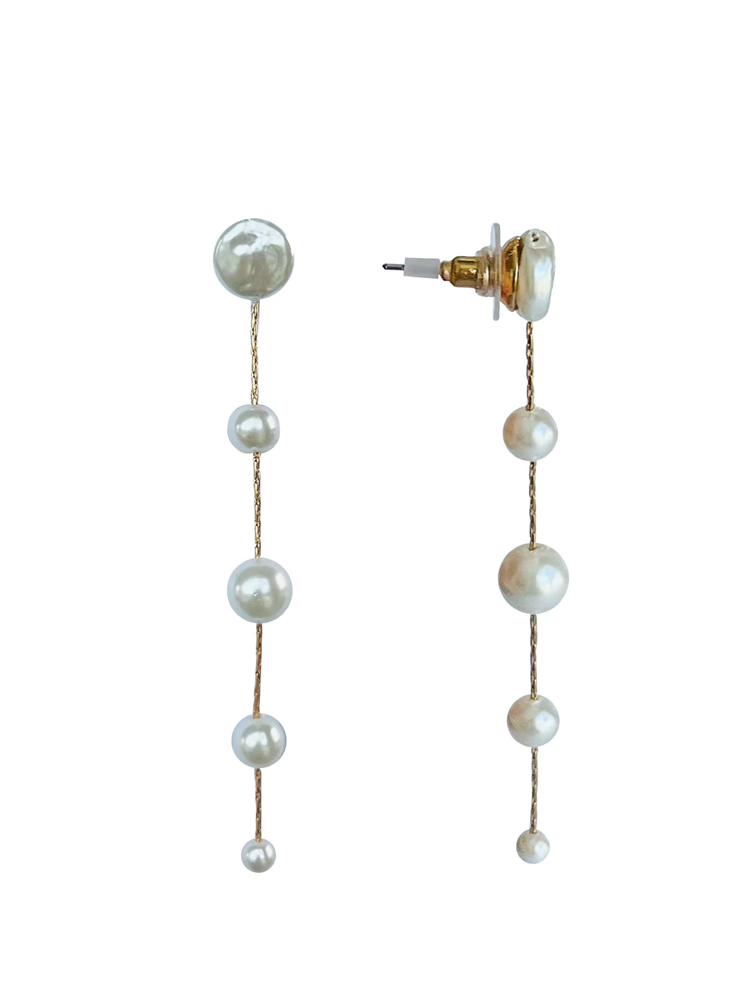 Time and Tru Pearl Linear Gold Plated Drop Earrings with Bullet Backs | Walmart (US)