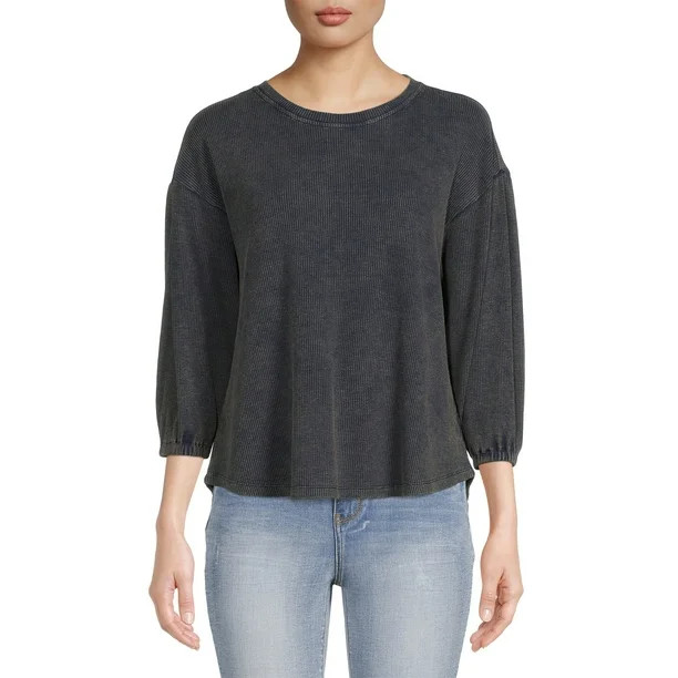 Time and Tru Women's Washed Waffle Top - Walmart.com | Walmart (US)