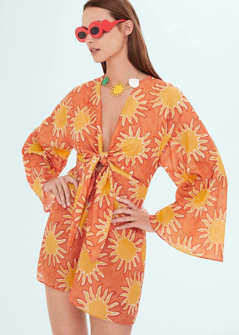 Printed dress with knot detail -  Women | Mango United Kingdom | MANGO (UK)