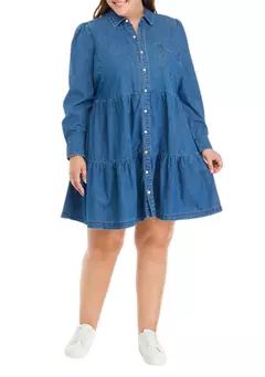 Plus Size Long Sleeve Denim Boyfriend Dress | Belk