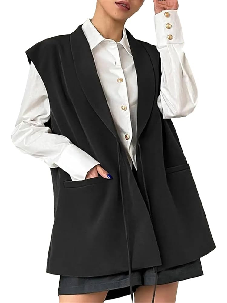Women Sleeveless Vest Lapel Collar Waistcoat Blazer Oversized Outwears | Amazon (US)