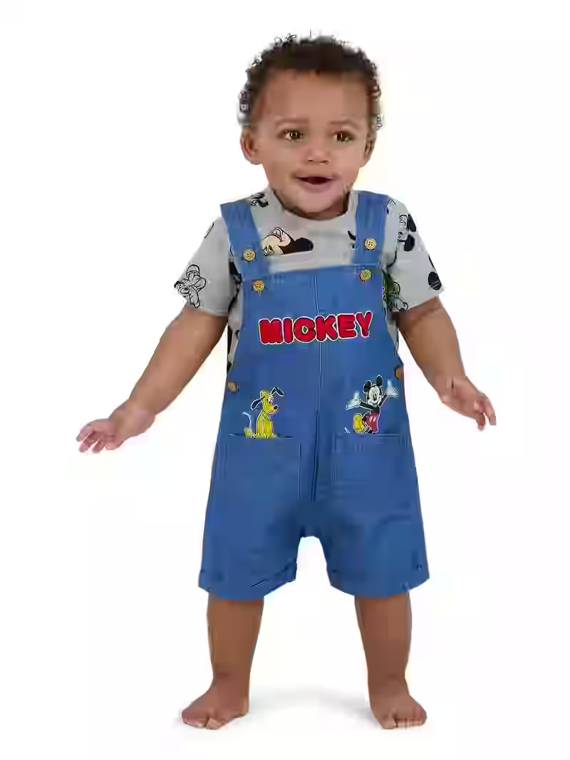 Mickey &amp; Pluto Baby Boy Shortall Set, Sizes 0/3 Months-24 Months | Walmart (US)