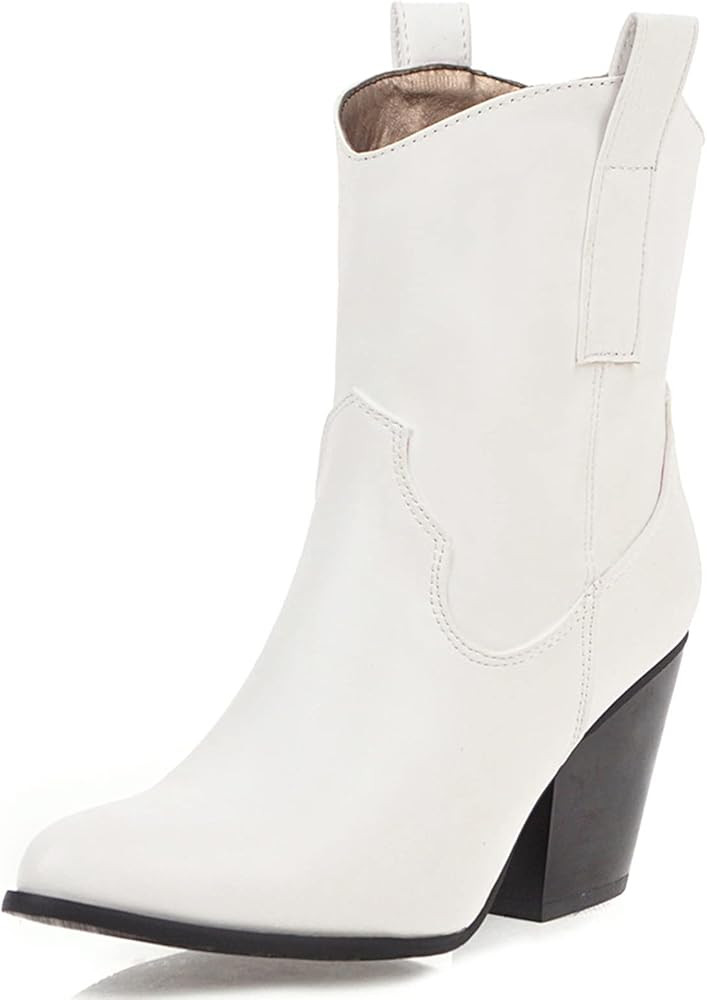 Erocalli Cowgirl Boots Women Western Boots with Pull-Up Tabs Mid Calf Ladies Cowboy Fashion Buckl... | Amazon (US)