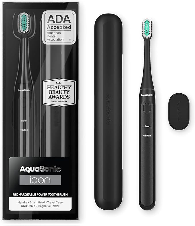 Aquasonic Icon ADA-Accepted Rechargeable Toothbrush | Magnetic Holder & Slim Travel Case | 2 Brus... | Amazon (US)