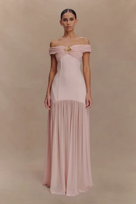 Kellie Off Shoulder Crepe Maxi Dress - Blush Pink | MESHKI US