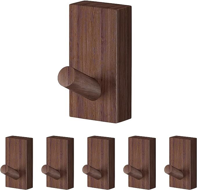 Taigoehua Metals Wooden Wall Hooks 6 Pack, Coat Hooks Wall Mounted Wood pegs for Hanging Bathroom... | Amazon (US)