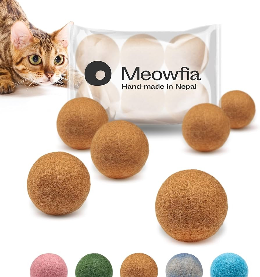 MEOWFIA Wool Ball Toys - 6-Pack of Safe for Cats and Small Dogs Balls - 1.5 Inch Felted Wool Cat ... | Amazon (US)