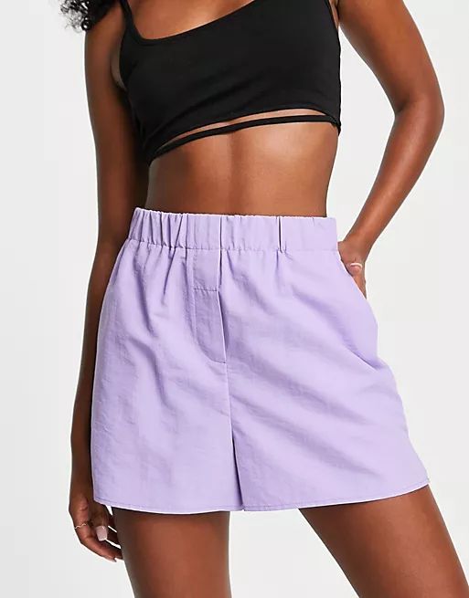Topshop relaxed boxer style pull on shorts in purple | ASOS (Global)