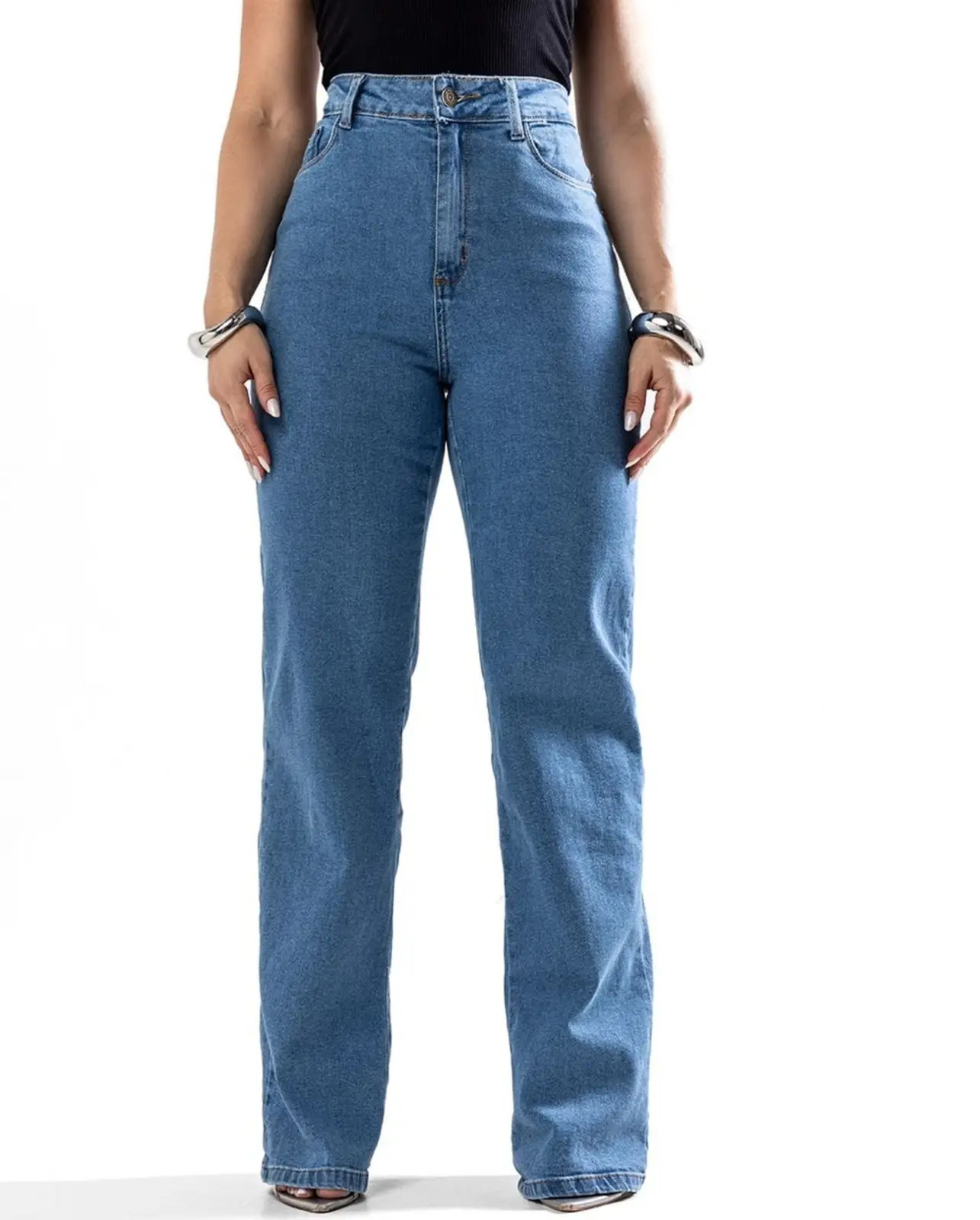 Calça Jeans Wide Leg Feminina Cintura Alta Básica com Elastano 28000 Média Consciência | Dafiti (BR)