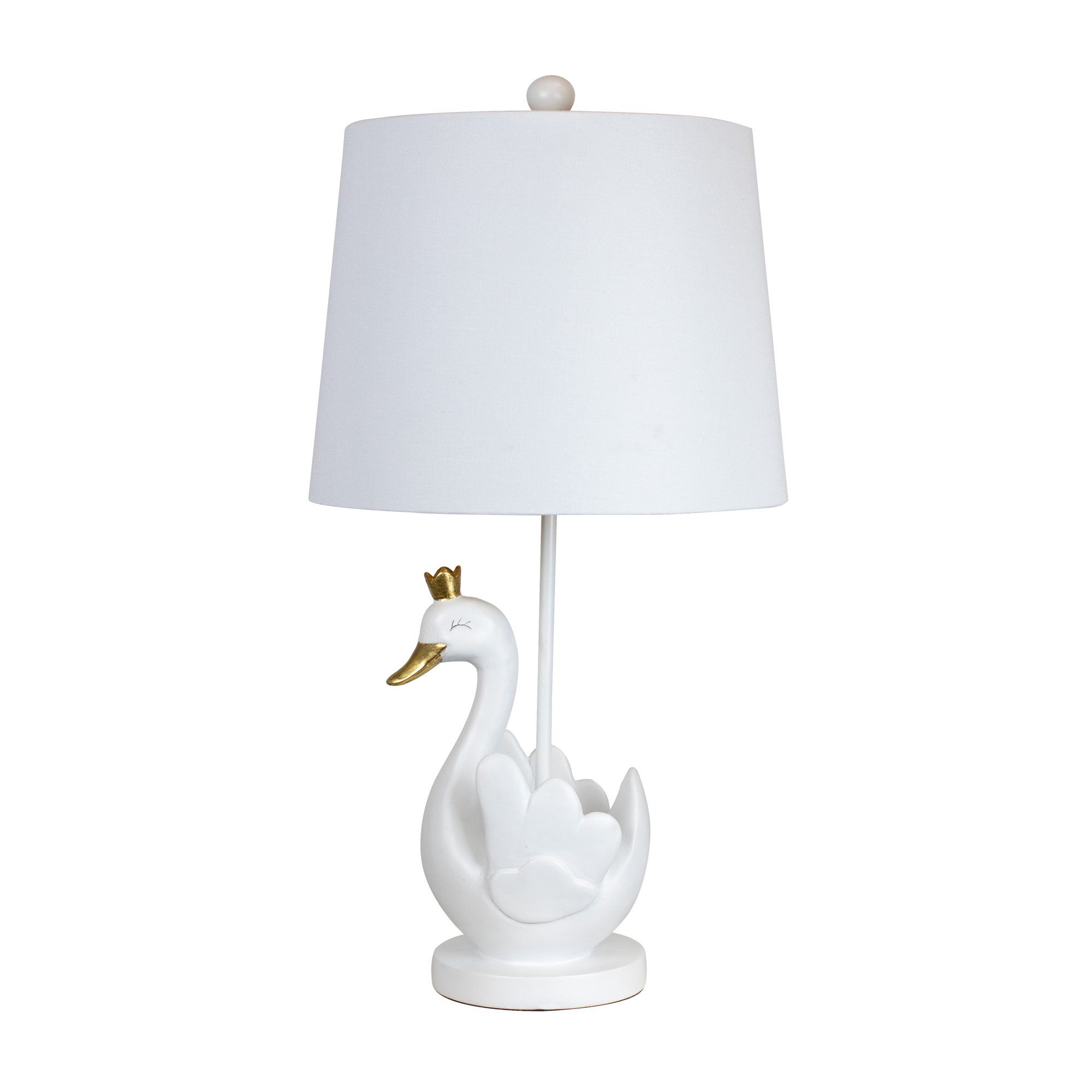 24.75" Matte White Swan Gold Leaf Table Lamp w/ White Fabric Drum Shade | Walmart (US)