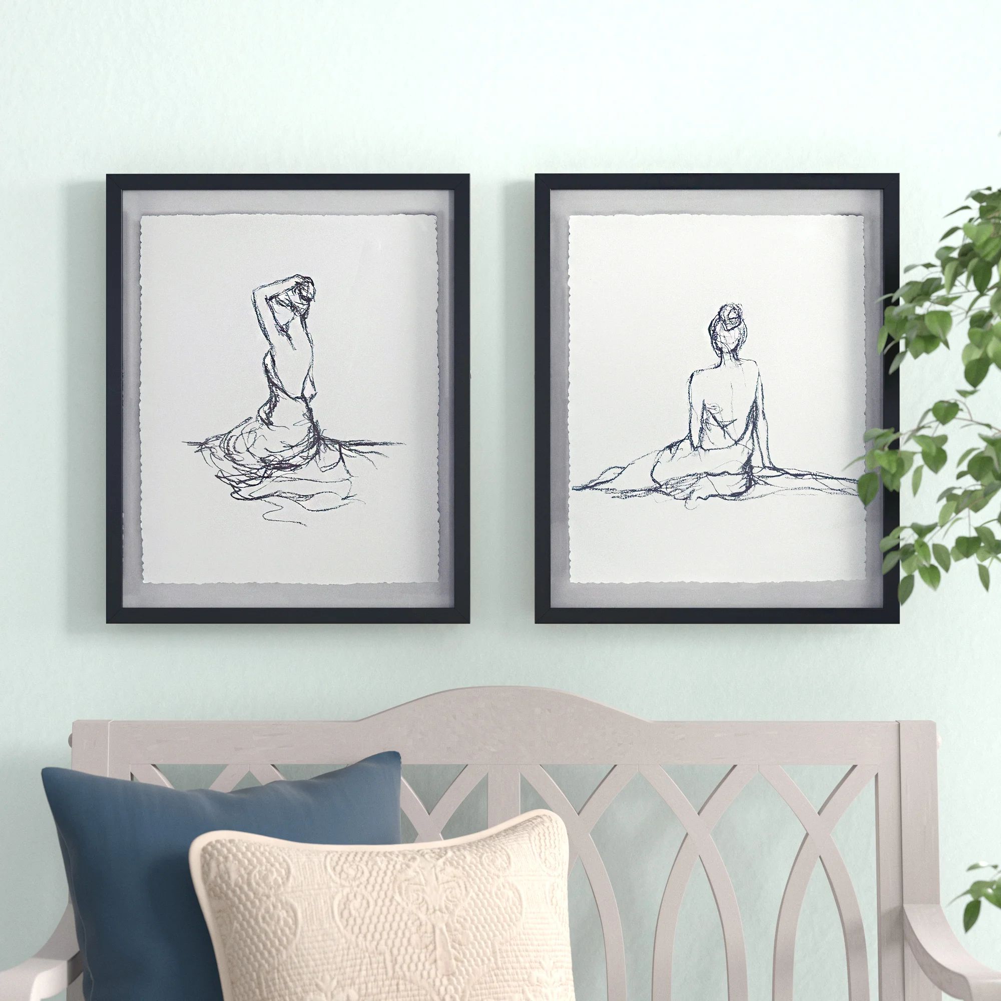 Three Posts™ Meisel Feminine Figures Sketch 2-piece Framed Glass and Matted Wall Art Set & Revi... | Wayfair North America