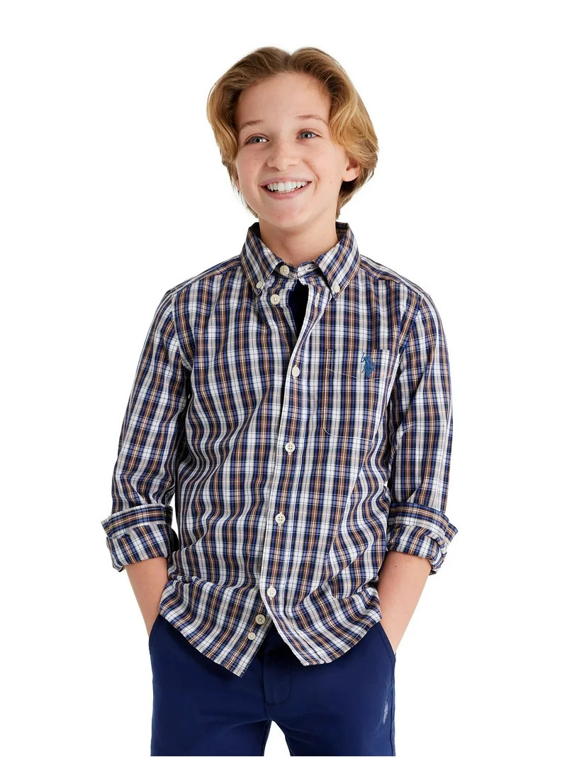 U.S. Polo Assn. Boys Long Sleeve Button Down Shirt, Sizes 4-18 | Walmart (US)