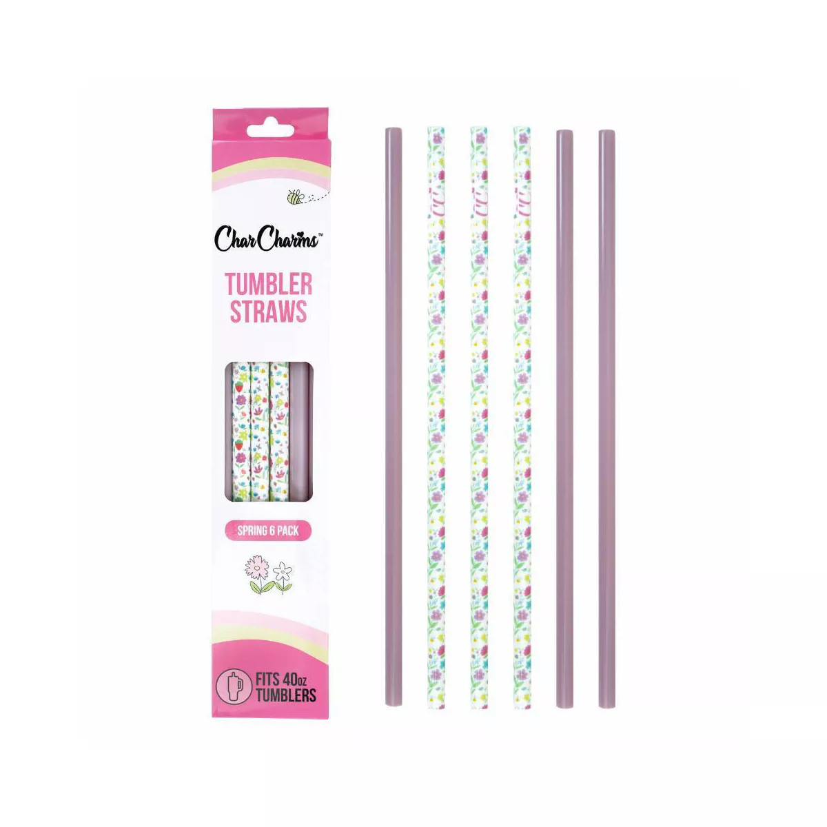 CharCharms 6pk 40oz Water Bottle Straws Solid Pastel | Target