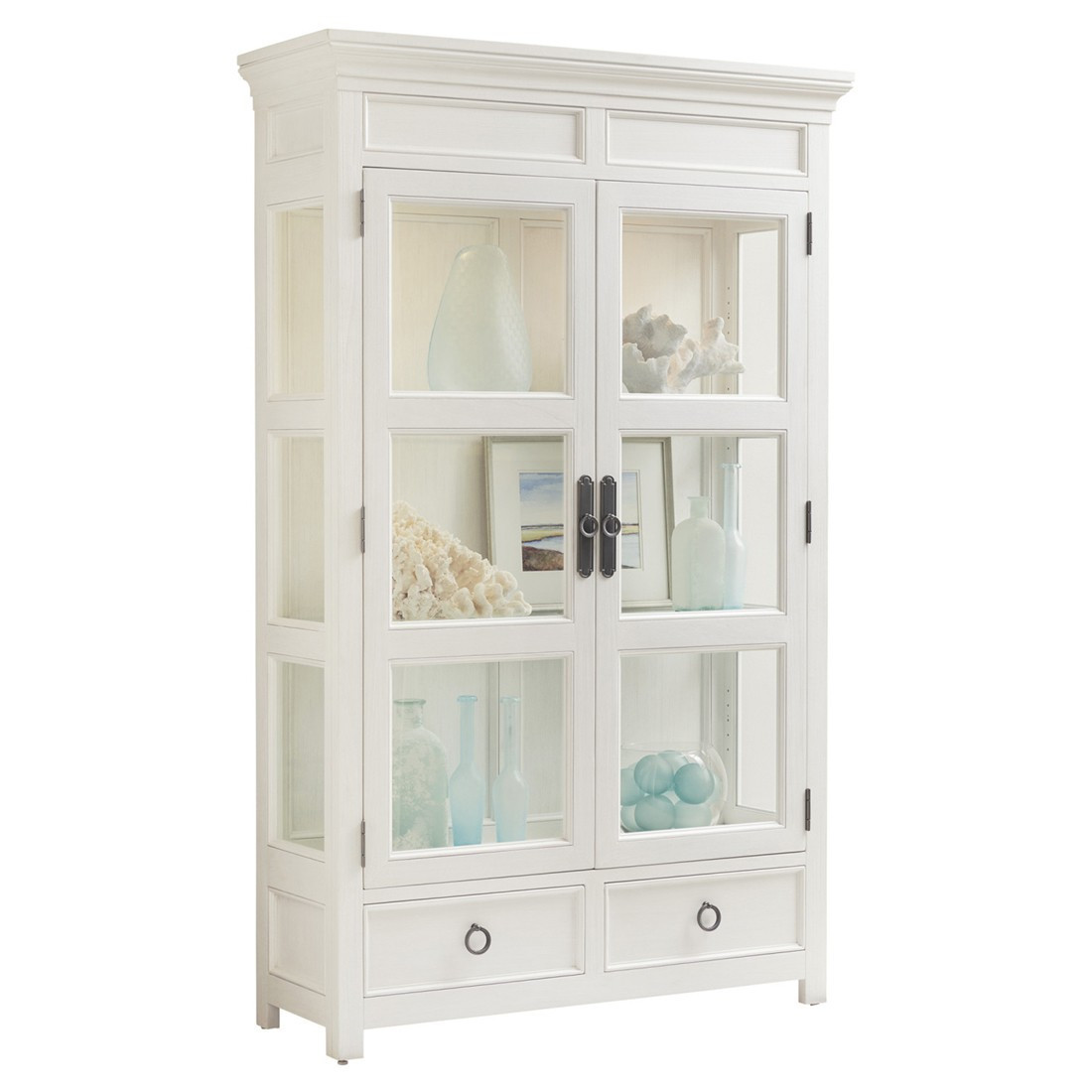 Sanctuary Coastal Beach White Wood Display Cabinet | Kathy Kuo Home