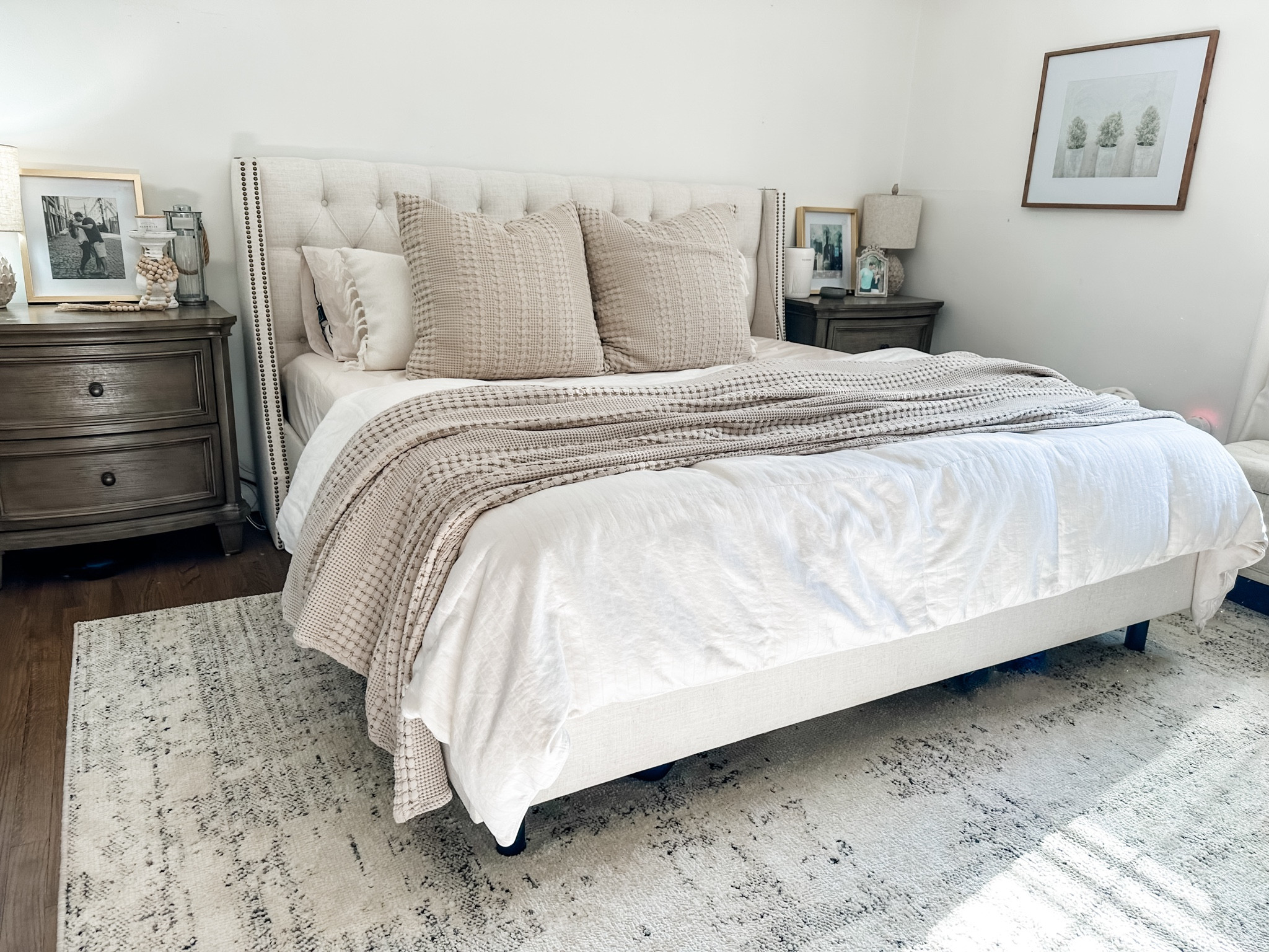 Primary bedroom when my bed is made! 
Pillows are 26”x26”. Love this waffle knit blanket too! So soft!! 

#LTKfindsunder50 #LTKstyletip #LTKhome