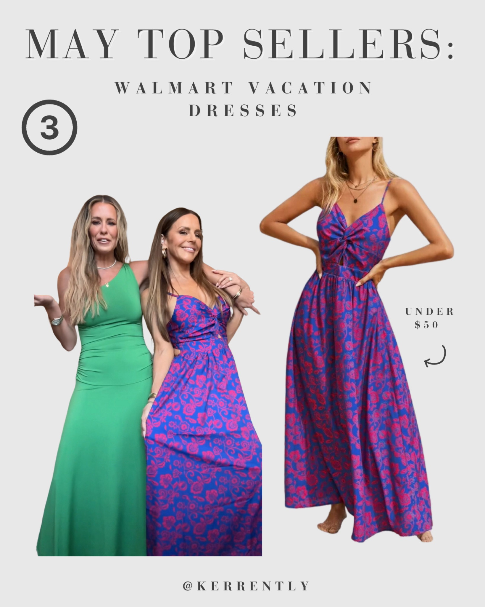 Number 3 top sellers from the month of May were these 2 Walmart dresses! My green one sold out completely, but the purple one Lisa wore is still in stock + comes in several different colors/ patterns 

#LTKTravel #LTKSeasonal
