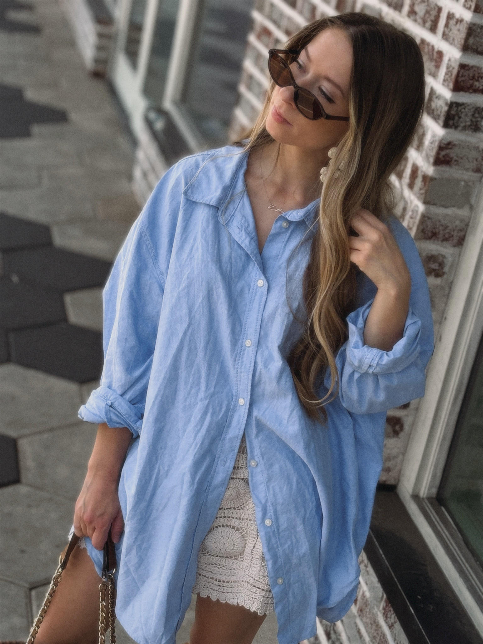 blue button down summer outfit🌊🫶🏻 under $30 button down! wearing size xl for an oversized fit

#LTKSeasonal #LTKdayinmylife #LTKootd