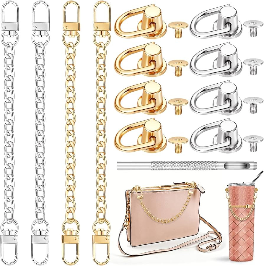 4 Pcs Purse Chain Strap Extender 7.9 Inch Purse Chain and 8 Pcs Studs Rivets D Ring, Flat Wallet ... | Amazon (US)