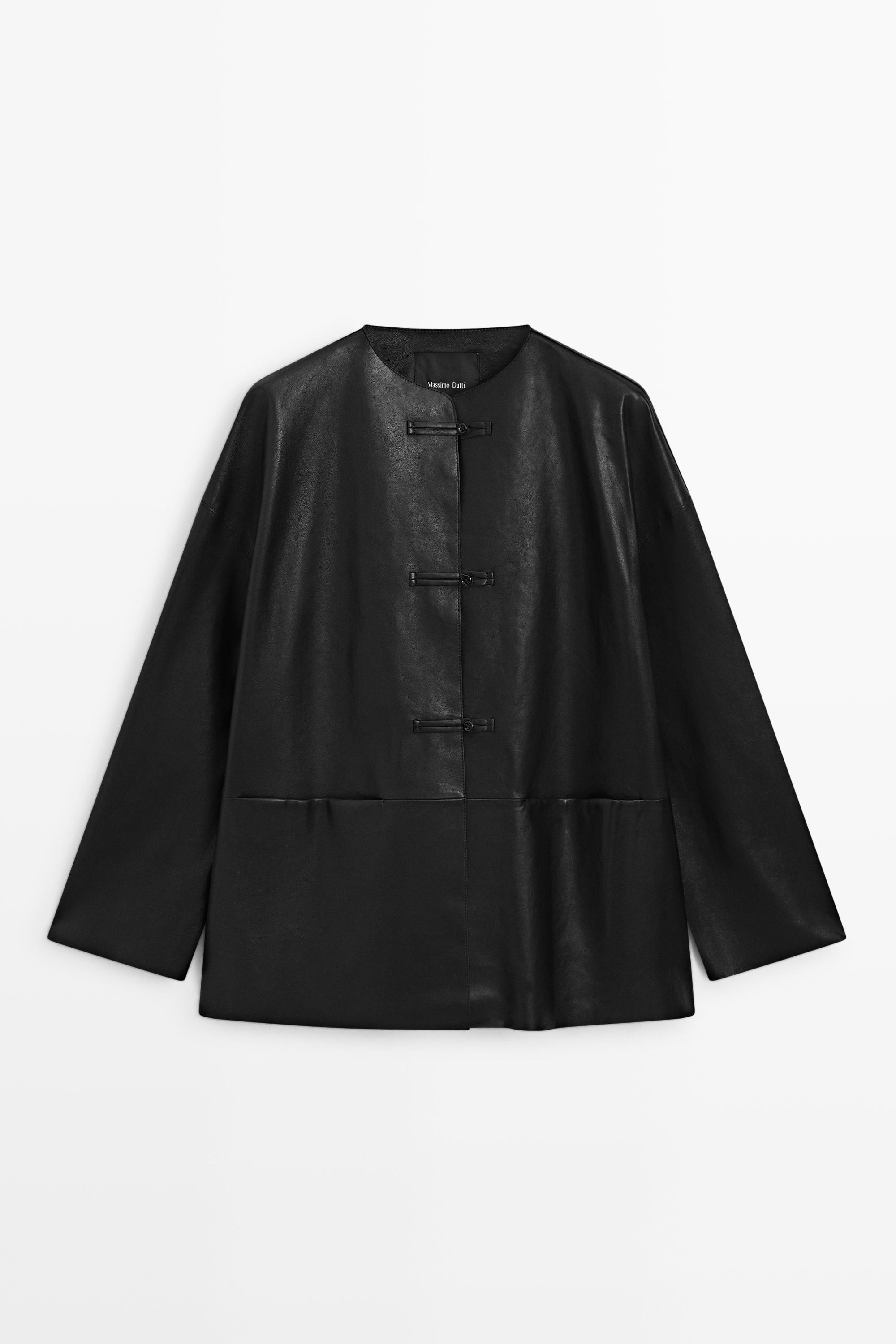 Leather jacket with toggle detail - BLACK | Massimo Dutti US