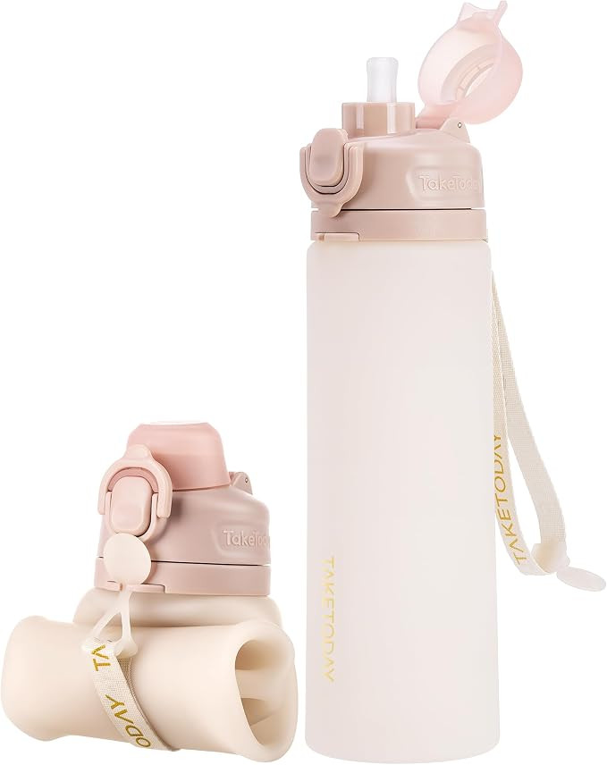 TakeToday Collapsible Water Bottles 21oz (600mL), Foldable Platinum Silicone Travel Water Bottle ... | Amazon (US)