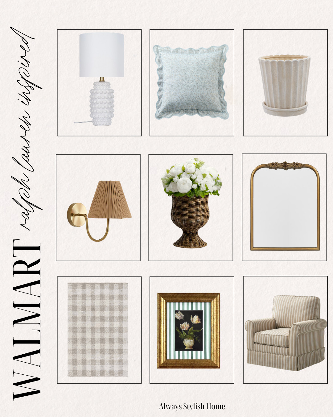 Ralph Lauren inspired home finds from Walmart that bring a timeless, elevated feel to your space without the designer price tag. Think classic stripes, neutral textures, cozy throws, and polished decor that create that classic American home style. These Walmart home finds are perfect if you love preppy, traditional, and Ralph Lauren inspired decor for a cozy but sophisticated home.

#walmarthome #walmarthomefinds #ralphlaureninspiredhome #classicamericanstyle #traditionalhomedecor #preppyhomestyle #neutralhomedecor #affordablehomedecor #coastaltraditional #ltkhome 

 #LTKSeasonal #LTKHome