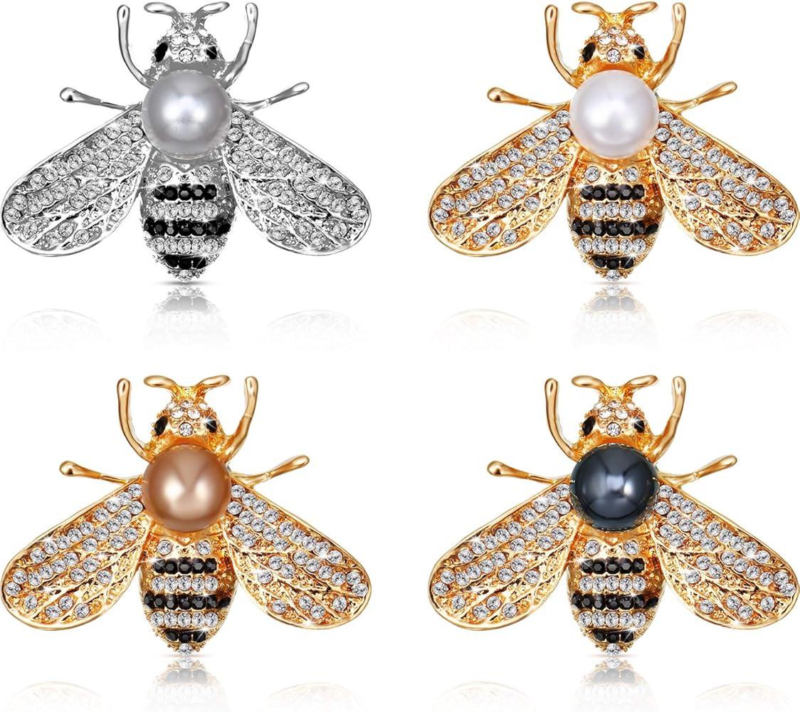 WILLBOND 4 Pieces Honey Bee Brooch Lapel Pins for Women Crystal Insect Themed Bee Brooches with F... | Amazon (US)