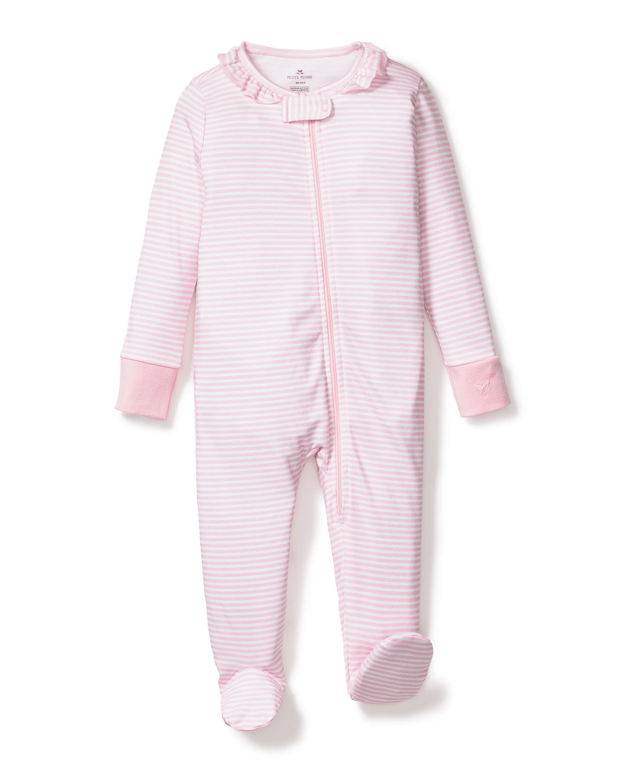 Baby's Pima Ruffle Collar Romper in Pink Stripe | Petite Plume