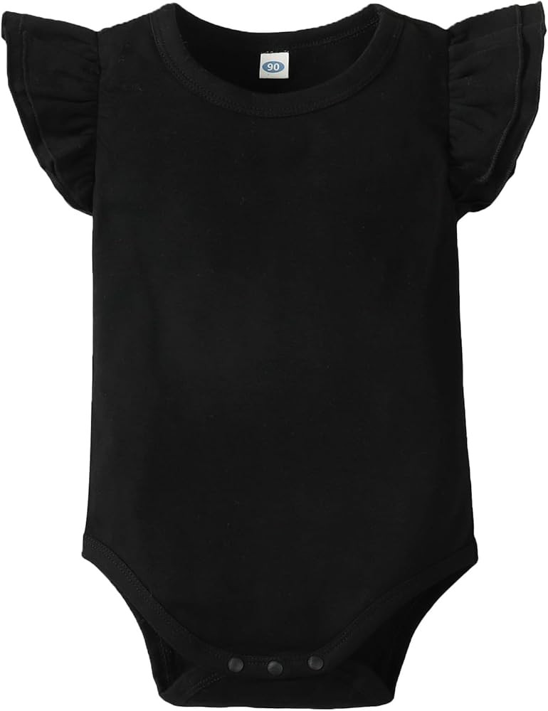 LYSMuch Baby Girls Ruffle Sleeves Bodysuit Infant Solid Color Top Jumpsuit | Amazon (US)