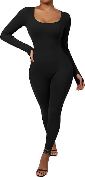 DOULAFASS Women Ribbed One Piece Jumpsuits Yoga Long Sleeve Workout Seamless Jumpsuits Ladies Out... | Amazon (UK)