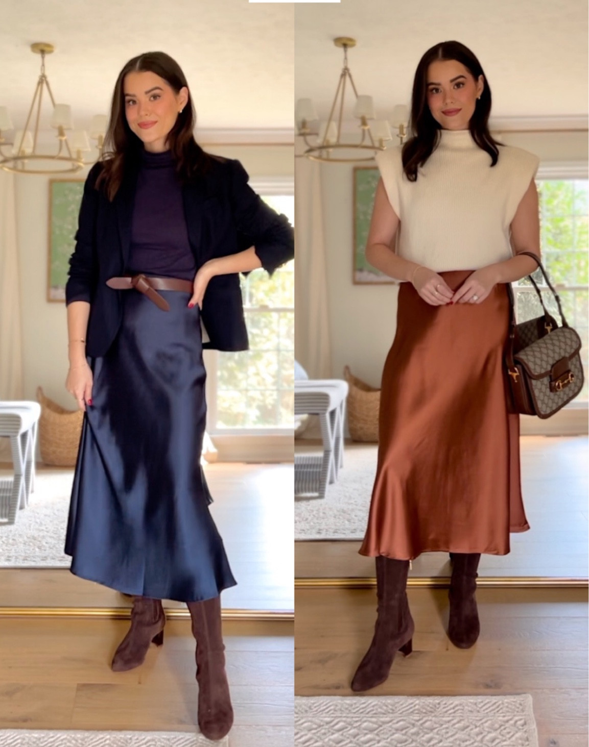 Amazon satin slip skirt fall outfit / chocolate suede boots / monochromatic navy outfit for fall and winter 

#LTKHoliday #LTKworkwear #LTKSeasonal