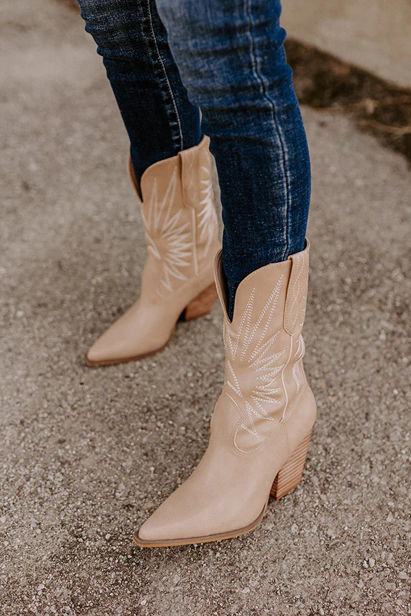 The Beau Faux Leather Cowboy Boot In Tan | Impressions Online Boutique