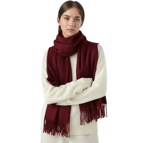 FLEESOFT Women's Scarf Pashmina Shawls and Wraps, Wool Scarf Soft Warm Winter Scarves for Women Wedding & Evening Shawl,Burgundy Shawl | Amazon (US)