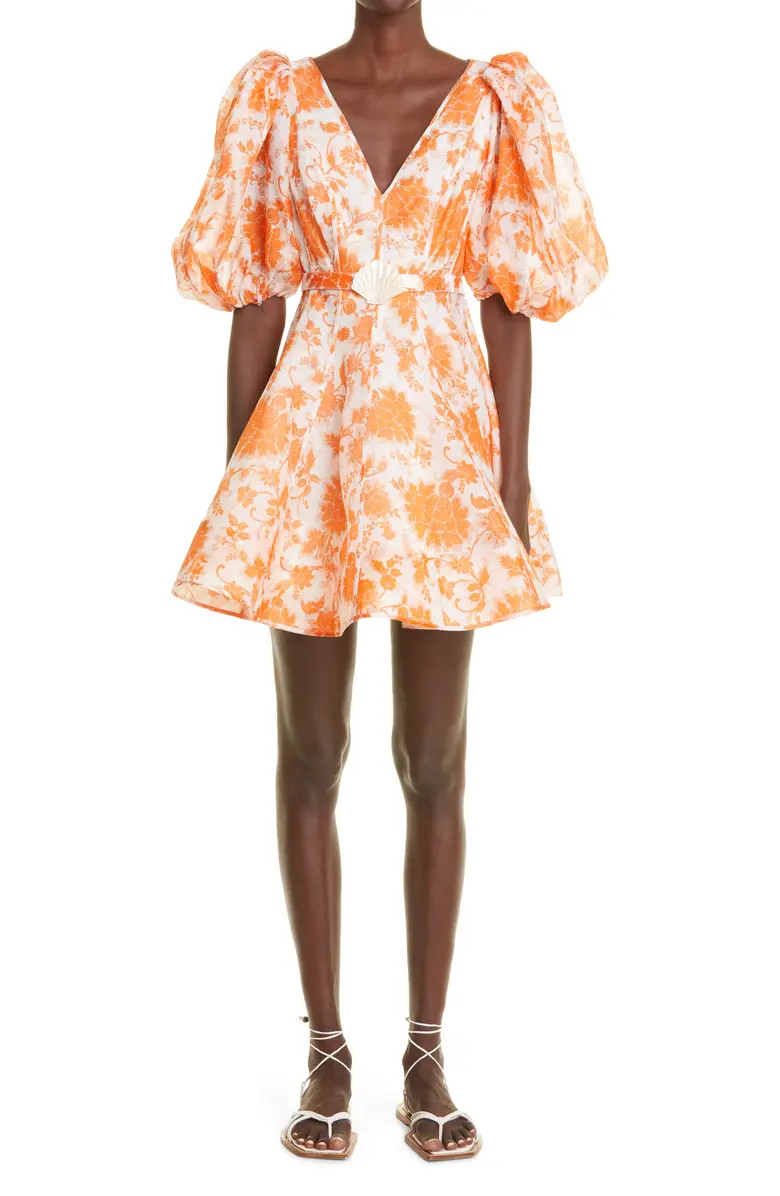 Zimmermann Postcard Puff Sleeve Linen & Silk Minidress | Nordstrom | Nordstrom