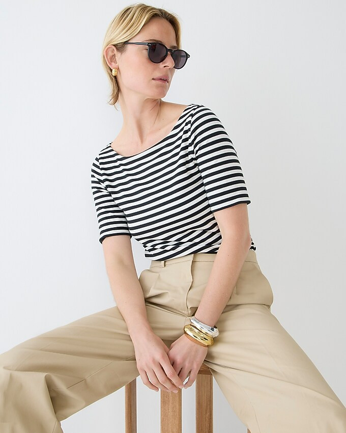 FormKnit boatneck elbow-sleeve T-shirt in stripe | J. Crew US