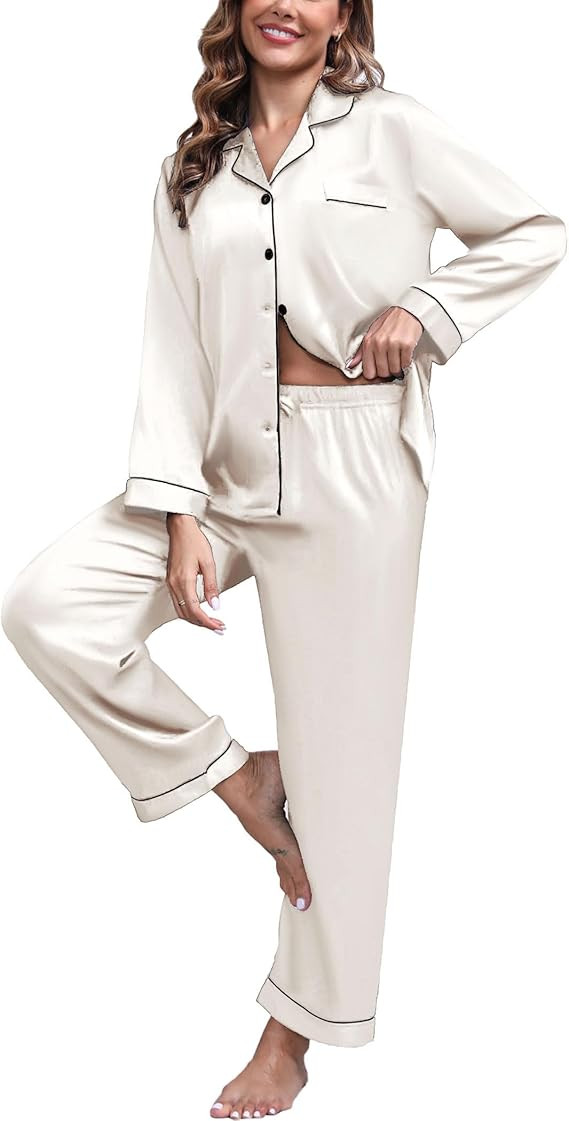 UMBY Silk Satin Pajamas for Women Set 2 Piece Silk Pjs Long Sleeve Top Cozy Sleepwear Silky Pajam... | Amazon (US)