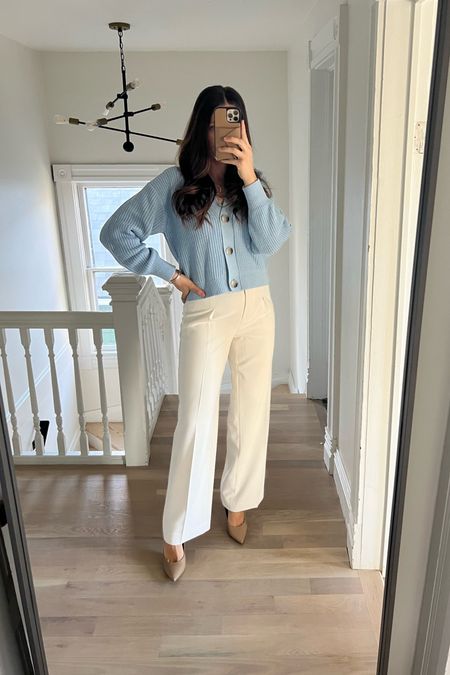 Spring work outfit, Easter outfit, pastel sweater, white wide leg pants, spring outfit, work outfit, Easter 

#LTKSeasonal