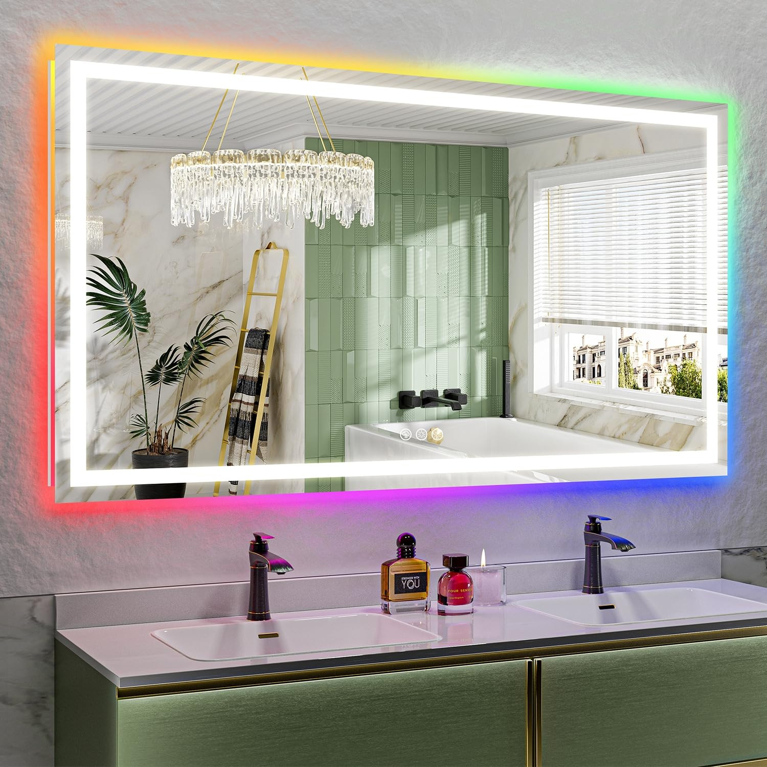 65x36 Inch RGB LED Bathroom Mirror Front Light and RGB Backlit Lighted Vanity Mirror for Bathroom... | Amazon (US)