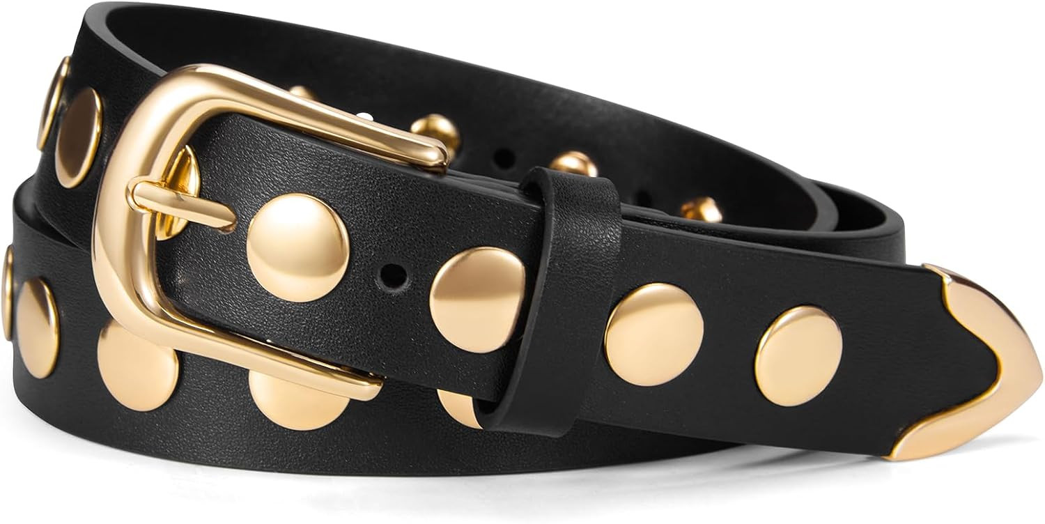 VATAN Women Leather Belt for Jeans Dresses Pants Fashion Ladies Casual Waist Belt with Gold Buckle | Amazon (US)