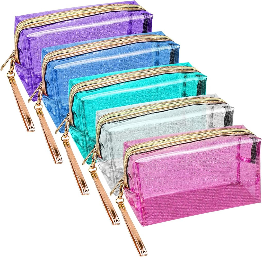 Meetory 5 Pack Waterproof Cosmetic Bag Portable Translucent Makeup Bag Zippered Travel Toiletry Pouc | Amazon (US)