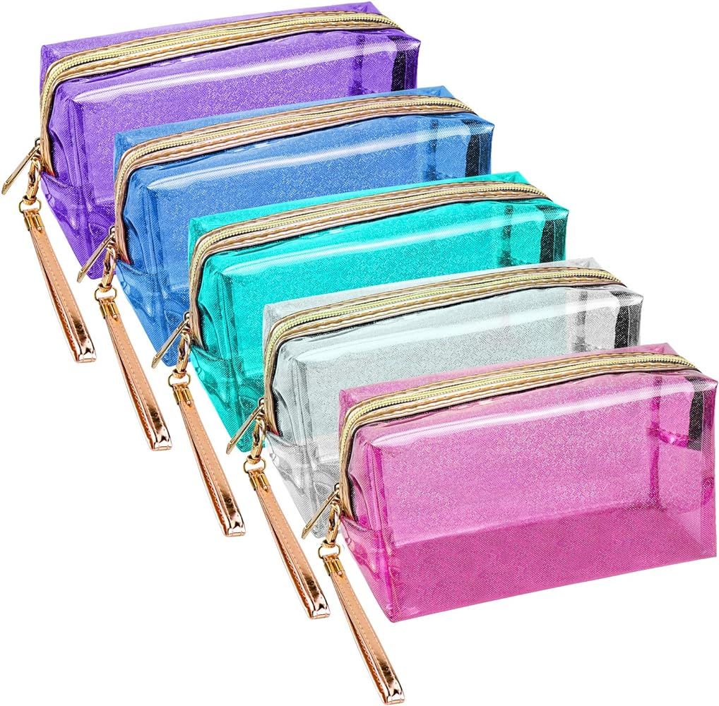 Meetory 5 Pack Waterproof Cosmetic Bag Portable Translucent Makeup Bag Zippered Travel Toiletry Pouc | Amazon (US)