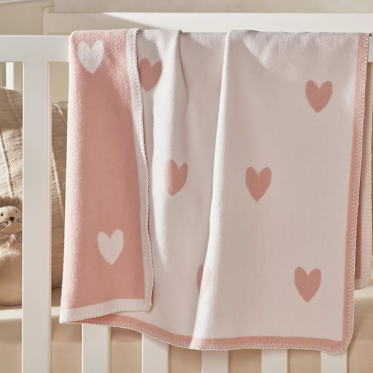 The White Company Pink Heart Baby Blanket, White/Pink, Size: One Size | The White Company UK & ROW
