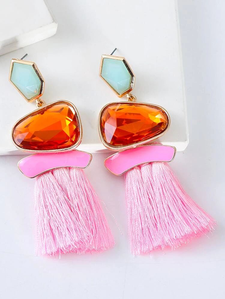 Geometric & Tassel Drop Earrings | SHEIN