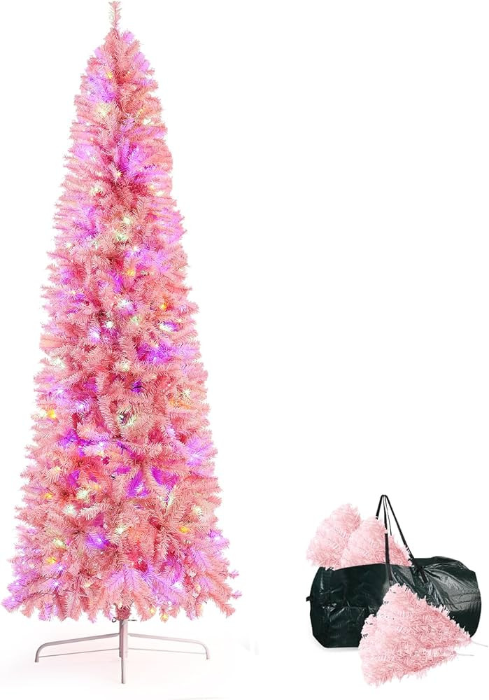 6-Foot Pre-Lit Pink Pencil Tree with Multi-Color Lights, Artificial Holiday Decorations for Home,... | Amazon (US)