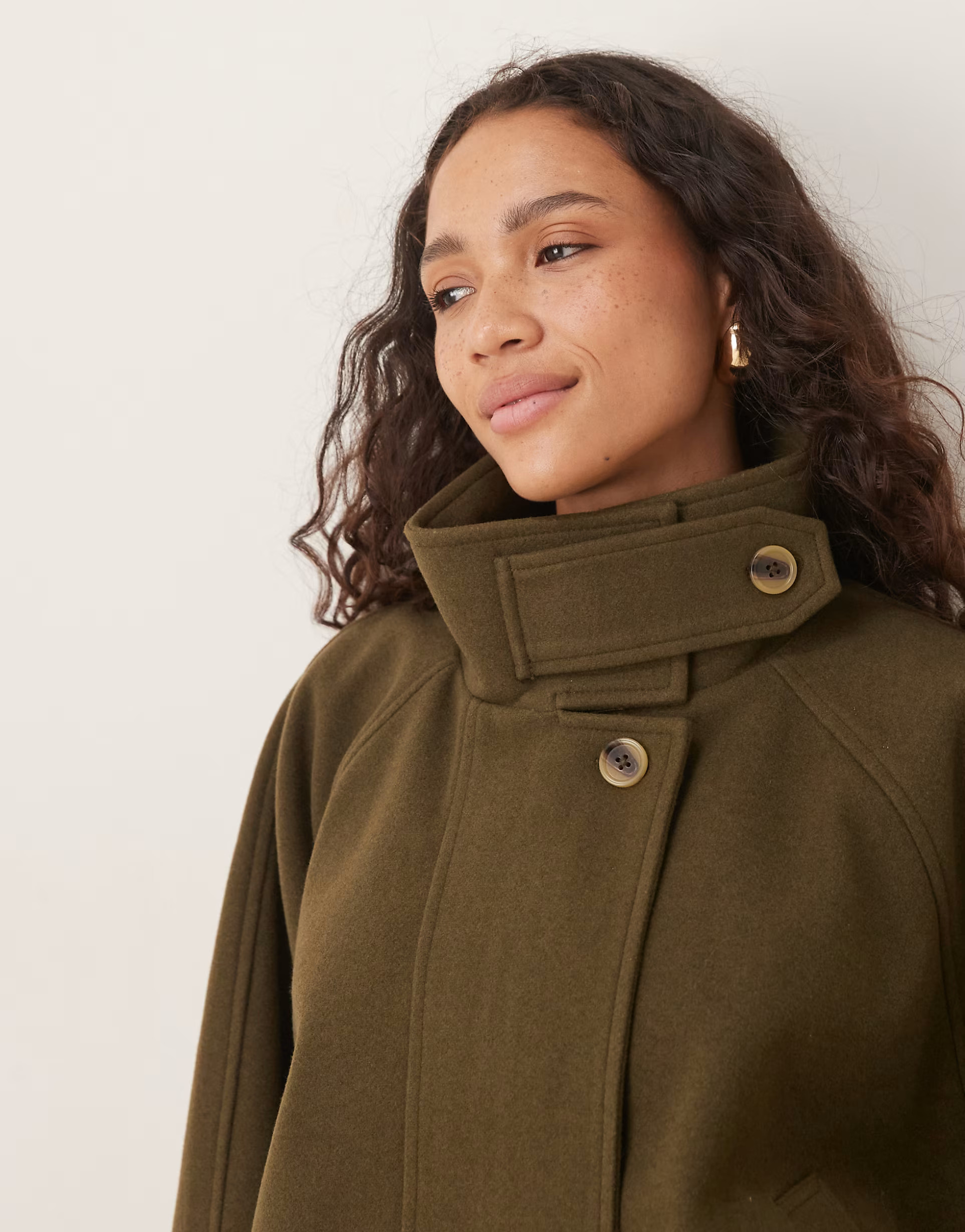 ASOS DESIGN cropped cape formal coat in olive | ASOS (Global)