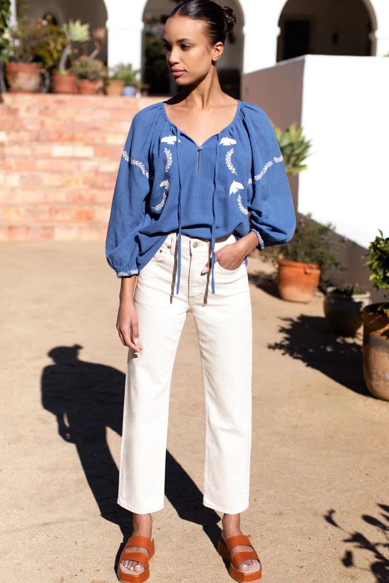 Lucy Dove Embroidery Blouse - Riviera Flax | Emerson Fry