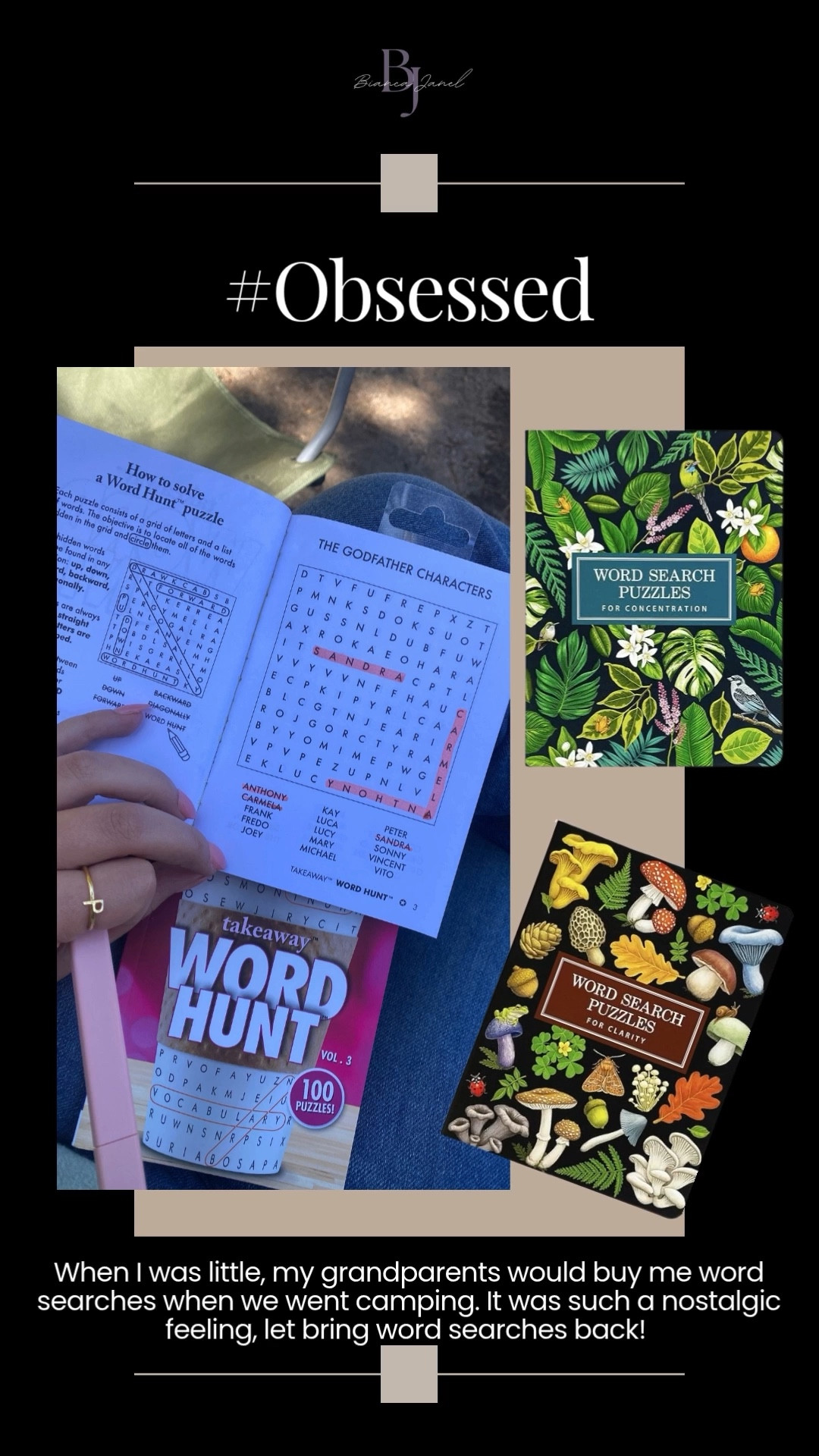 Current obsession: word searches 🧩🖊️

They’ve been such a calming way to unwind and totally unplug—no screen, no stress. Just me, a pen, and a little quiet focus. I even brought a few camping with me recently, and it was the best way to start the morning by the fire.

If you’re looking for a no-pressure way to relax this summer, I’ve linked a few of my favorite puzzle books on LTK 💛

#ScreenFreeTime #CozyMindset #WordSearchTherapy #LTKFinds #CampingVibes #BiancaJanel #LTKSelfCare #SimpleJoy #RelaxAndRecharge #PuzzleGirl

#LTKSeasonal #LTKHome #LTKFindsUnder50