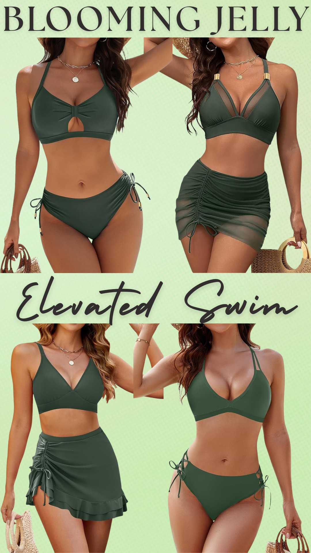 BLOOMING JELLY Elevated Swim | Green Bikinis & Swim Skorts

If you’re looking for flattering green swimwear for spring and summer, this color is really popular right now and comes in a lot of different shades like hunter green, olive green, and dark green, which are really flattering and a nice change from basic black.

There’s a mix of bikini tops, tie side bikini bottoms, high waisted bottoms, and swim skorts, so you can mix and match depending on how much coverage you want and what you feel most comfortable in.

Pieces in this post:
• Green bikini tops (supportive & adjustable)
• Tie side bikini bottoms
• High waisted bikini bottoms
• Swim skorts / swim skirts
• Bikini sets

Perfect for:
• Beach days
• Moms
• Pool days
• Resort & vacation swimwear
• Tropical vacations & holidays
• Cruises
• Pool parties & beach parties
• Spring & summer swimwear
• Hunter green swimwear
• Olive green swimwear
• Dark green swimwear
• High waisted bikinis
• Swim skorts
• Flattering bikini sets

Green swimwear is really popular for spring and summer because it looks good on so many skin tones and feels a little more elevated than basic colors, and the swim skorts are really nice if you want a little more coverage but still want a cute bikini look.

↓ Everything is linked! 

 

#LTKSeasonal #LTKSwim #LTKTravel