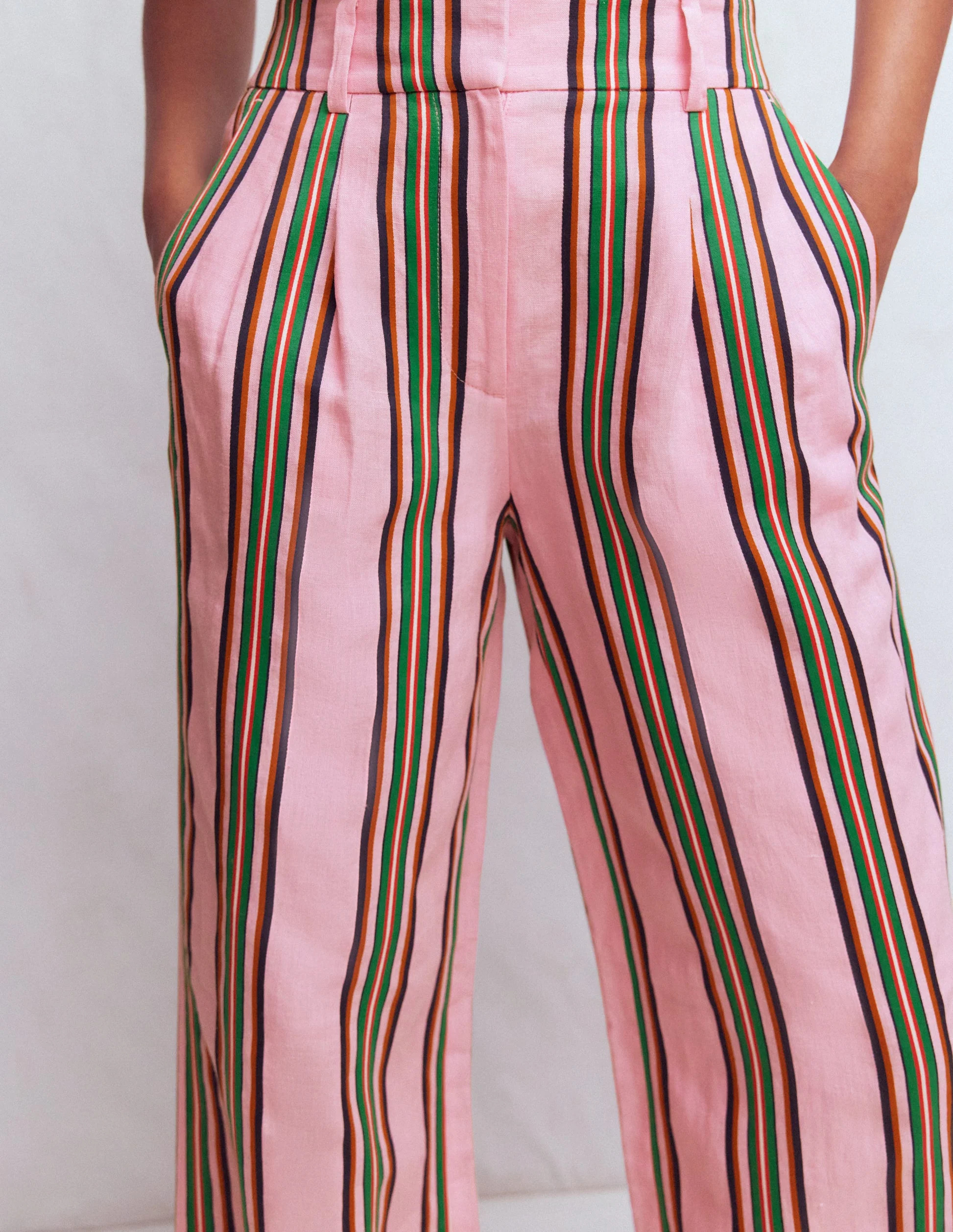 Kensington Linen Pants-Pink and Green Stripe | Boden (US)