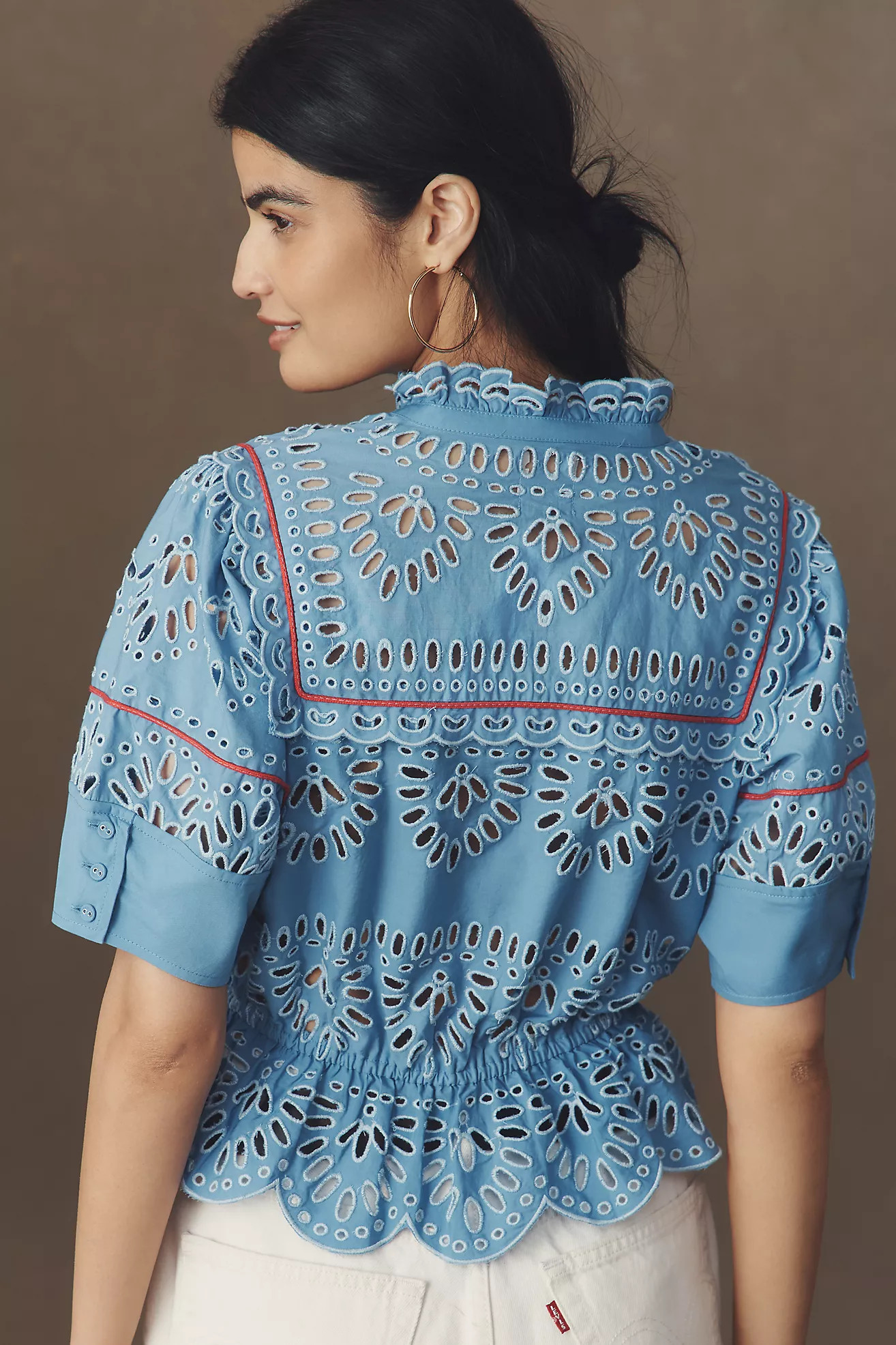 Maeve Eyelet Buttondown Peplum Blouse | Anthropologie (US)